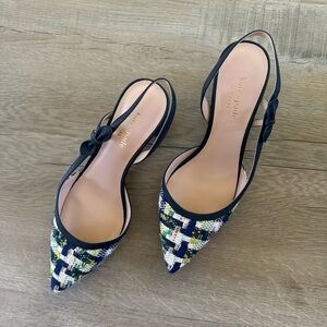 Kate Spade | Midge Bow Slingback Pumps In Juniper Multi Tweed